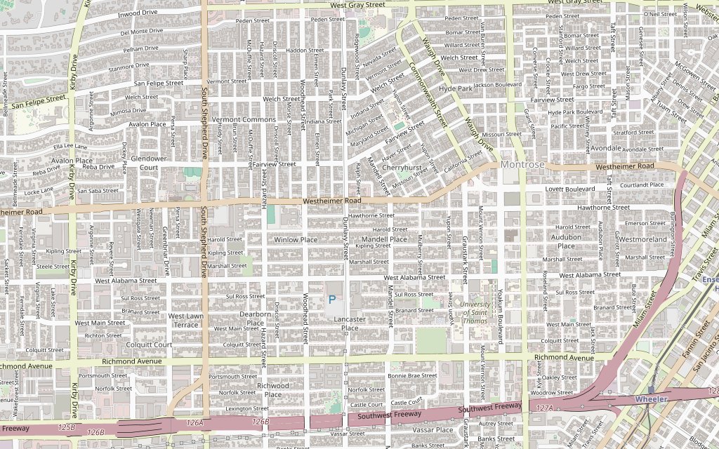 Approximate area map of Montrose, Houston, Texas