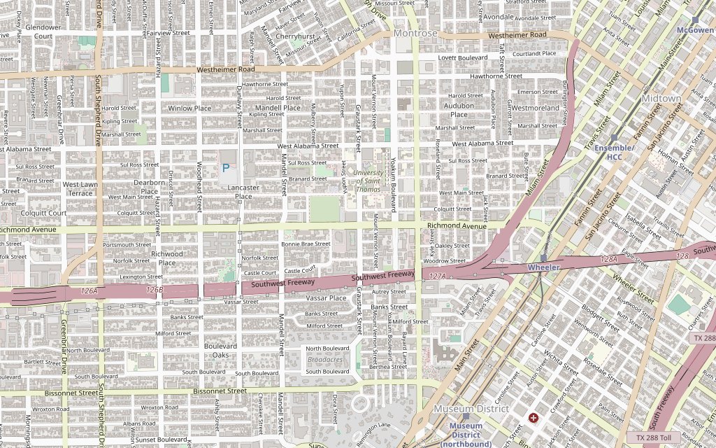 Approximate area map of Montrose, Houston, Texas