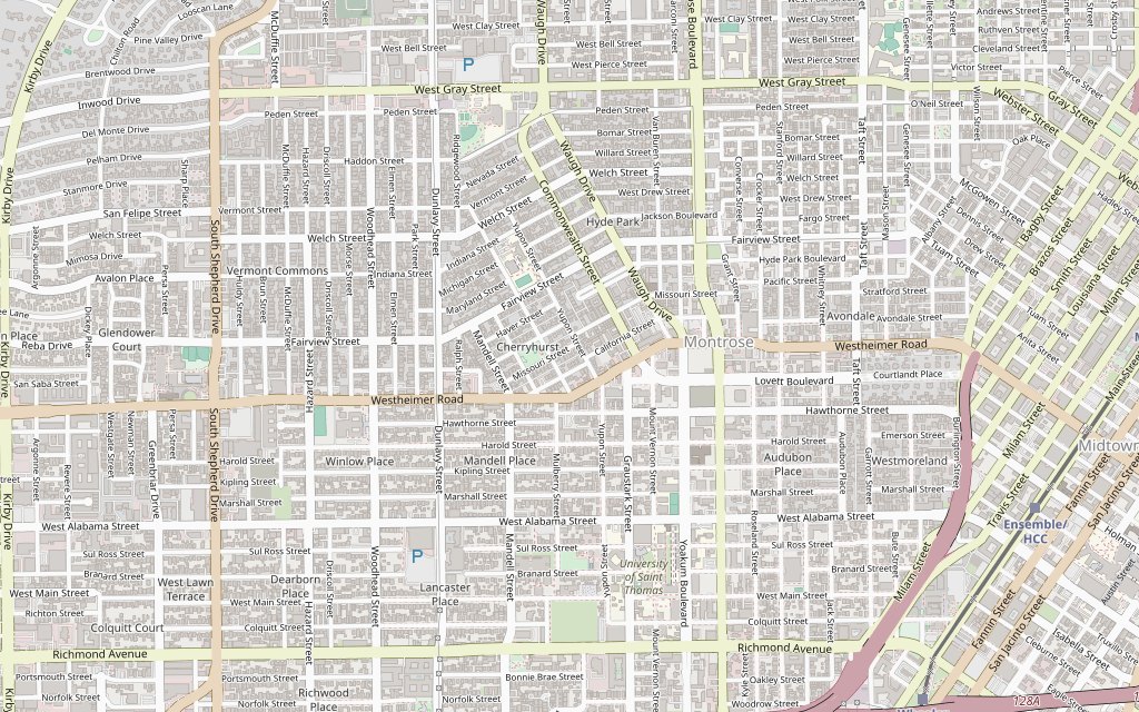 Approximate area map of Montrose, Houston, Texas