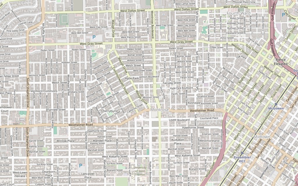 Approximate area map of Montrose, Houston, Texas