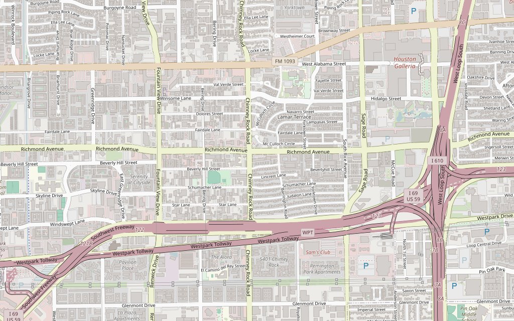 Approximate area map of Galleria / Uptown, Houston, Texas