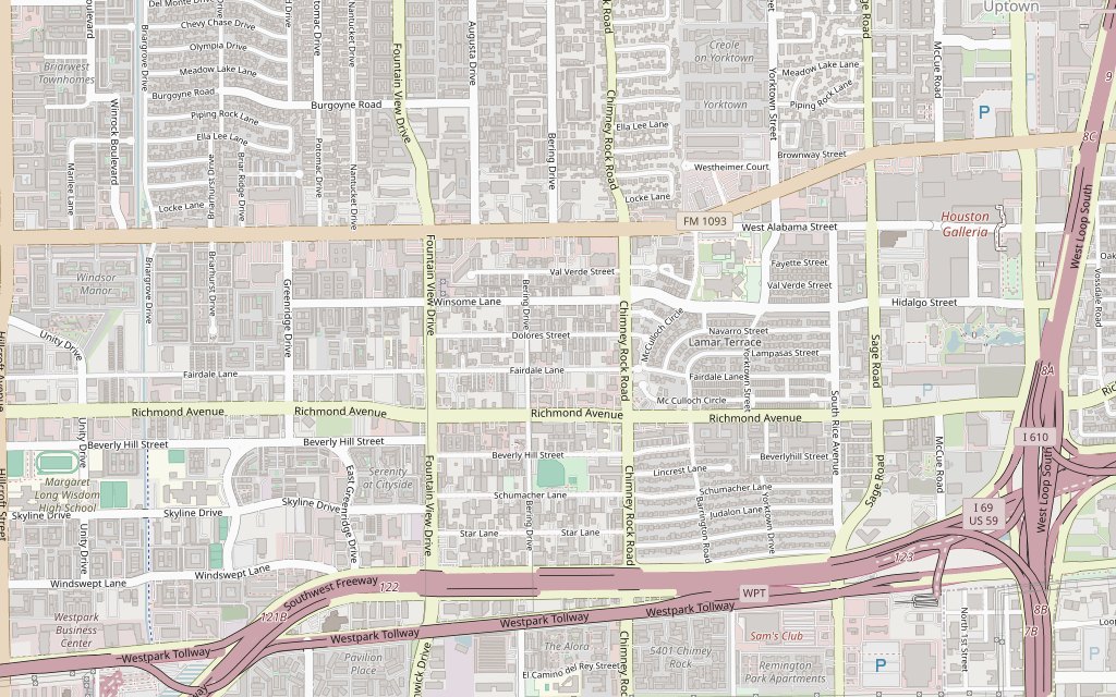 Approximate area map of Galleria / Uptown, Houston, Texas