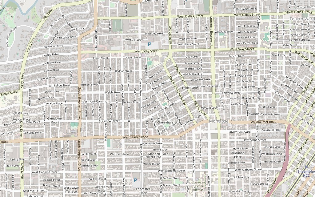 Approximate area map of Montrose, Houston, Texas